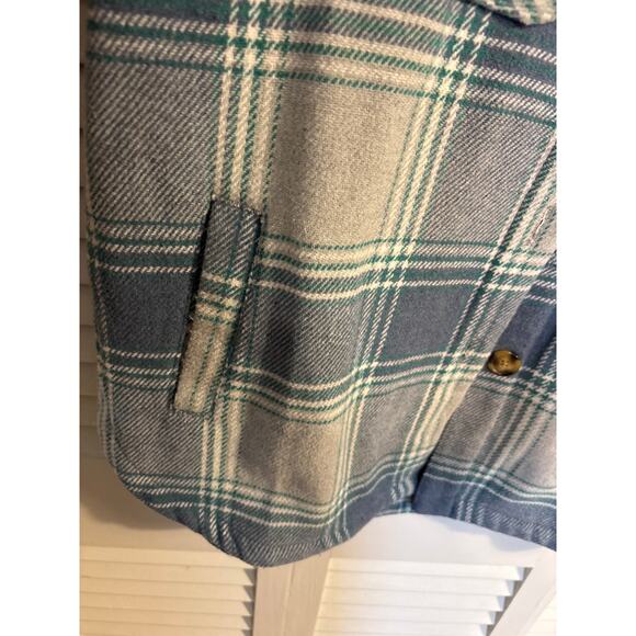 Members Mark Plaid SHACKET With Pockets Sz Large Turquoise and Gray - Picture 6 of 7
